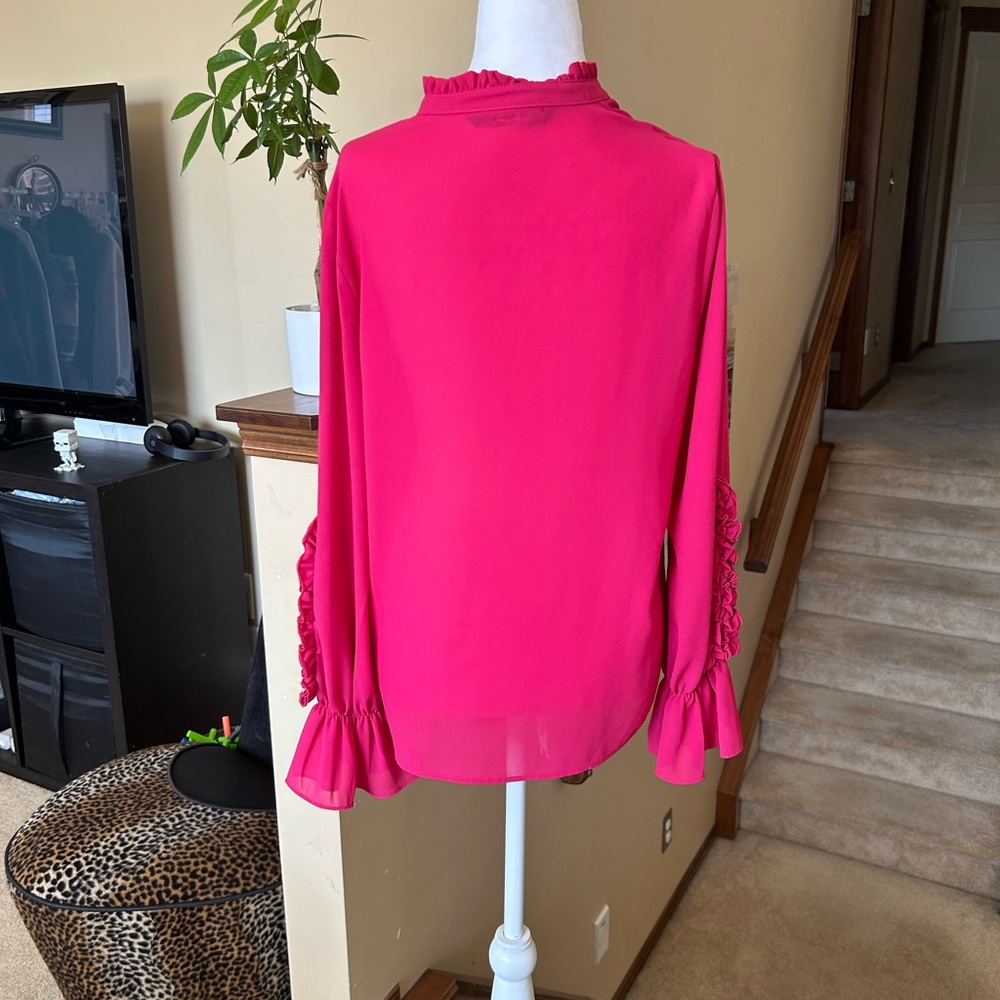 Zara Fuchsia Ruffle Sleeve Button down  Blouse - Picture 2 of 10